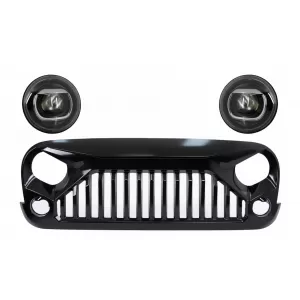image-37-Hűtőrács JEEP Wrangler / Rubicon JK (2007-2017), Angry Bird Dizájn, zongoralakk fekete, HID Bi-xenon fényszórókkal