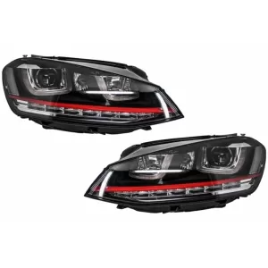 Ansamblu Faruri 3D Semnal Dinamic LED cu Grila compatibil cu VW Golf 7 VII (2012-2017) R20 GTI Design Rosu-image-6048399