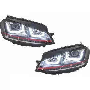 Ansamblu Faruri 3D Semnal Dinamic LED cu Grila compatibil cu VW Golf 7 VII (2012-2017) R20 GTI Design Rosu-image-6048401