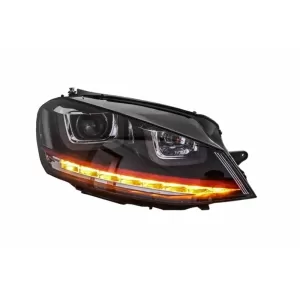 Ansamblu Faruri 3D Semnal Dinamic LED cu Grila compatibil cu VW Golf 7 VII (2012-2017) R20 GTI Design Rosu-image-6048404