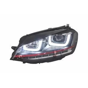 Ansamblu Faruri 3D Semnal Dinamic LED cu Grila compatibil cu VW Golf 7 VII (2012-2017) R20 GTI Design Rosu-image-6048407