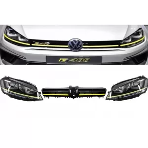 image-47-Fényszóró csomag 3D LED dinamikus irányjelzővel, DRL-lel és hűtőráccsal Volkswagen Golf 7 VII (2012-2017) Yellow R400 design