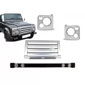 image-78-Első lökhárító Land Rover Defender (1990-2016) modellekhez, hűtőrács és fényszóró keret, ezüst SVX Dizájn