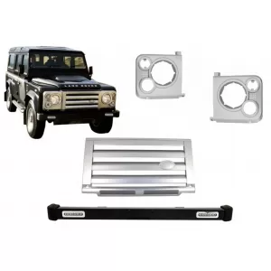 image-79-Első lökhárító Land Rover Defender (1990-2016) modellekhez, hűtőrács és lámpakeret, ezüst SVX dizájn
