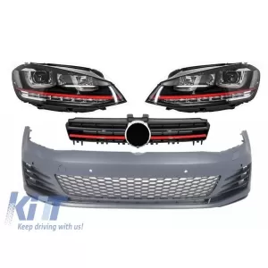 image-49-Első lökhárító VW Golf VII (2013-) GTI Dizájn, 3D LED nappali menetfénnyel, irányjelzővel és hűtőráccsal