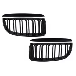 image-8-Kühlergrills für BMW 3er E90 E91 PreLCI 05-08 Doppelstreifen M Look glänzend schwarz