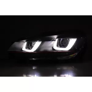 RHD Headlights suitable for VW Golf 6 VI (2008-2013) Golf 7 3D LED DRL U-Design LED Flowing Turning Light Red Stripe