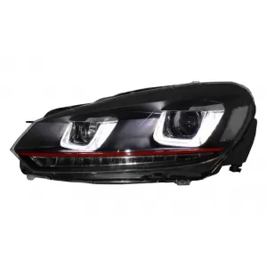 RHD Headlights suitable for VW Golf 6 VI (2008-2013) Golf 7 3D LED DRL U-Design LED Flowing Turning Light Red Stripe