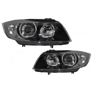 Angel Eyes Headlights suitable for BMW 3 Series E90 Sedan E91 Touring (03.2005-2011) Black