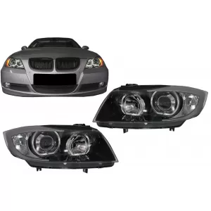image-27-Angel Eyes Scheinwerfer für BMW 3er E90 Limousine E91 Touring 03.2005-2011 Schwarz