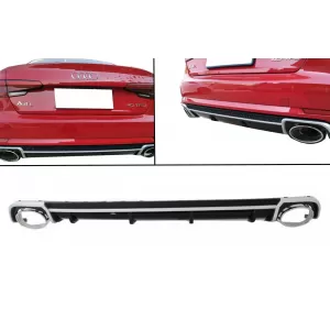 Rear Bumper Valance Diffuser Exhaust Tips suitable for Audi A4 B9 8W (2016-2018) Sedan Avant RS4 Design