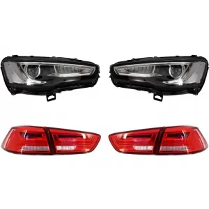 image-63-Fényszóró LED nappali menetfénnyel MITSUBISHI Lancer EVO X (2007-2017) modellekhez, dinamikus piros/átlátszó LED hátsó lámpákkal