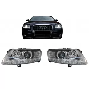 Xenon Headlights LED DRL suitable for Audi A6 C6 4F (04.2004-2008) Chrome Without AFS