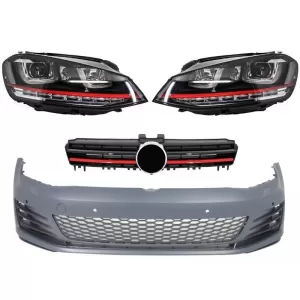 image-71-Első lökhárító VW Golf VII (2013-) GTI kinézet, 3D LED nappali menetfényes fényszórókkal és hűtőráccsal