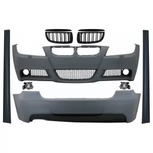 image-3-Body Kit BMW 3 E90 (2005-2008) modellekhez, M-Technik Dizájn, zongorafekete dupla csíkos hűtőráccsal