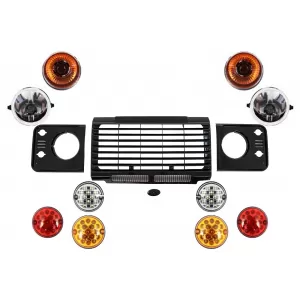 image-1-Középső hűtőrács és fényszóró keret szett Land Rover Defender 90 110 (1990-2016), fekete SVX Dizájn, LED csomaggal