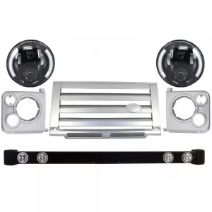 image-0-Első lökhárító csomag Land Rover Defender 90 110 (1990-2016), Ezüst SVX Dizájn, 7 colos CREE LED fényszóró Angel Eye