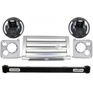image-1-Első lökhárító csomag Land Rover Defender 90 110 (1990-2016), Ezüst SVX Dizájn, 7 colos CREE LED fényszóró Angel Eye