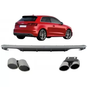 Diffusor für Audi A3 8V Schrägheck Sportback 12-15 Auspuff S3 Quad Look-image-6024253