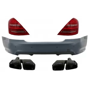 image-2-Hátsó lökhárító LED hátsó lámpákkal MERCEDES Benz W221 S-osztály (2005-2011) modellekhez, fekete kipufogóvégekkel