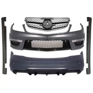 image-19-Body Kit MERCEDES C-osztály W204 C204 facelift modellekhez, C63 Dizájn, zongorafekete és króm sport hűtőráccsal