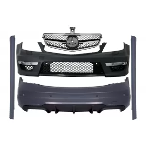 image-20-Body Kit MERCEDES C-osztály W204 C204 facelift modellekhez, C63 Dizájn, zongorafekete és króm sport hűtőráccsal