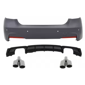 image-18-M-Technik hátsó lökhárító egy/dupla kipufogónyílásos diffúzorral, M Performance fekete kipufogóvégekkel, BMW 3 F30 (2011+) modellekhez