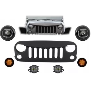 image-1-Első hűtőrács és LED fényszórók JEEP Wrangler / Rubicon JK (2007-2017) modellekhez, Angry Bird dizájn