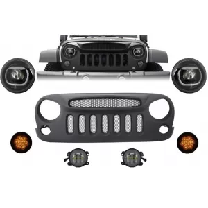 image-2-Első hűtőrács és LED lámpák JEEP Wrangler / Rubicon JK (2007-2017) modellekhez, Angry Bird dizájn, Spectre maszk