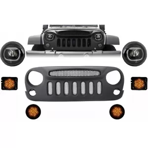 image-4-Első hűtőrács és LED lámpák JEEP Wrangler / Rubicon JK (2007-2017) modellekhez, Angry Bird dizájn, Spectre maszk