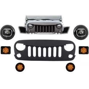 image-5-Első hűtőrács és LED fényszórók JEEP Wrangler / Rubicon JK (2007-2017) modellekhez, Angry Bird dizájn