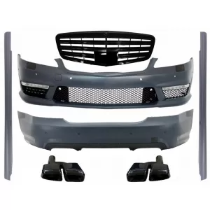 image-10-Body Kit MERCEDES Benz W221 S-osztály 2005-2011, S63 S65 AMG Dizájn, kipufogóvégekkel, fekete, rövid tengelytáv