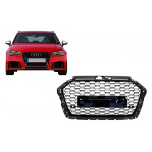 Badgeless Front Grille suitable for Audi A3 8V Facelift (2017-2018) RS3 Design Piano Black