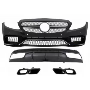 image-59-Sport Pack, lökhárító, diffúzor és kipufogóvégek, fekete, MERCEDES C W205 S205 14-20 modellekhez