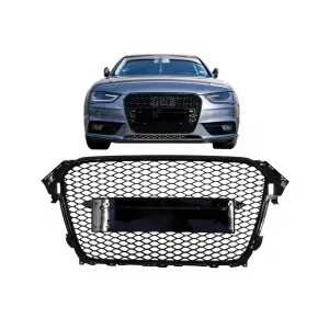 Audi A4 B8 Facelift (2012-2015) RS Design méhsejt mintás hűtőrács, embléma nélküli, zongoralakk fekete, PDC-vel-image-6087213