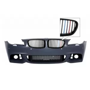 image-4-M-Technik első lökhárító ködlámpa nélkül, 3 színű M-Power hűtőráccsal BMW 5 F10 F11 LCI 2015+ modellekhez