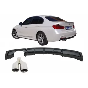 image-34-Hátsó lökhárító diffúzor, zongoralakk fekete, kipufogóvégekkel, BMW 3 F30 2011+, M-performance Dizájn, bal oldali dupla kipufogónyílással