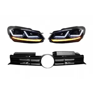 image-19-Hűtőrács, Osram Xenon fekete fényszórók és LED futófényes irányjelzők, VW Golf VI 2008+, RHD, R20 Dizájn