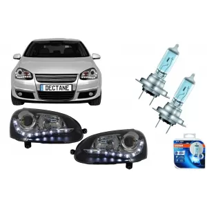image-23-Fényszórók LED nappali menetfénnyel és OSRAM COOL BLUE INTENSE H7 halogén izzókkal VW Golf V 5 / Jetta 5 (2003-2009), fekete