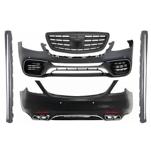 image-7-Bodykit für Mercedes S-Klasse W222 13-08.20 Stoßstange S63-Look Kühlergrill Mattschwarz