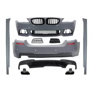 Pachet Exterior cu Grile Centrale compatibil cu BMW Seria 5 F10 (2010-2017) M-Technik 550i Design Brilliant Black Edition