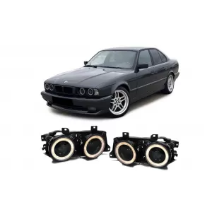 Faruri Angel Eyes compatibil cu BMW Seria 7 E32 Seria 5 E34 Negru-image-6044562