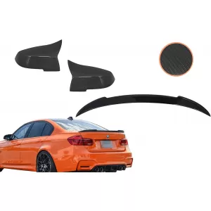 Kit Mirror Covers and Trunk Spoiler suitable for BMW 3 Series F30 (2011-2018) M4 Design Real Carbon
