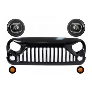 image-58-Zongorafekete hűtőrács CREE LED Angel Eye fényszórókkal és irányjelzőkkel Jeep Wrangler Rubicon JK 2007-2017
