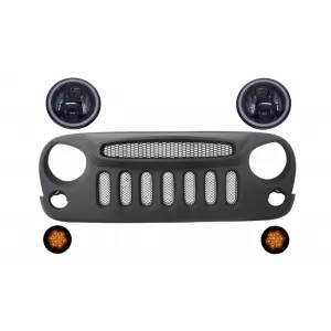 image-59-Középső hűtőrács Spectre maszk CREE LED Angel Eye fényszórókkal és irányjelzővel Jeep Wrangler Rubicon JK 2007-2017