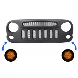image-60-Középső hűtőrács Spectre maszk Jeep Wrangler Rubicon JK 07-17 modellekhez, LED irányjelzővel
