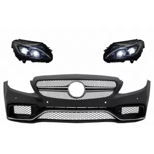 image-78-Предна Броня, подходяща за Mercedes C-Class W205 S205 (2014-2018) Лимузина T-Model с Full LED Фарове Преобразуване на надстройка за Халоген LHD