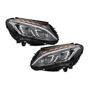 Bara Fata cu Faruri Full LED compatibil cu Mercedes C-Class W205 S205 Limo T-Model (2014-2018) C63 Design-image-6046675