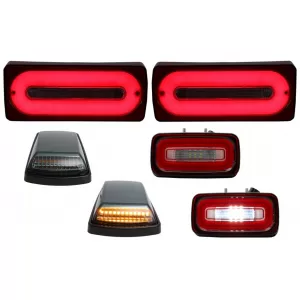 image-45-Full LED Задни светлини светлини с фарове за мъгла и Въртящи се светлини, Опушен, подходящи за MERCEDES Benz G-class W463 (1989-2015) червени Динамичен последователни Въртящи се светлини