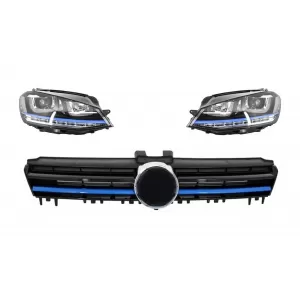 image-73-Középső hűtőrács és LED dinamikus irányjelzős fényszórók, Volkswagen Golf 7 VII (2012-2017), GTE Design kék betétekkel, balkormányos